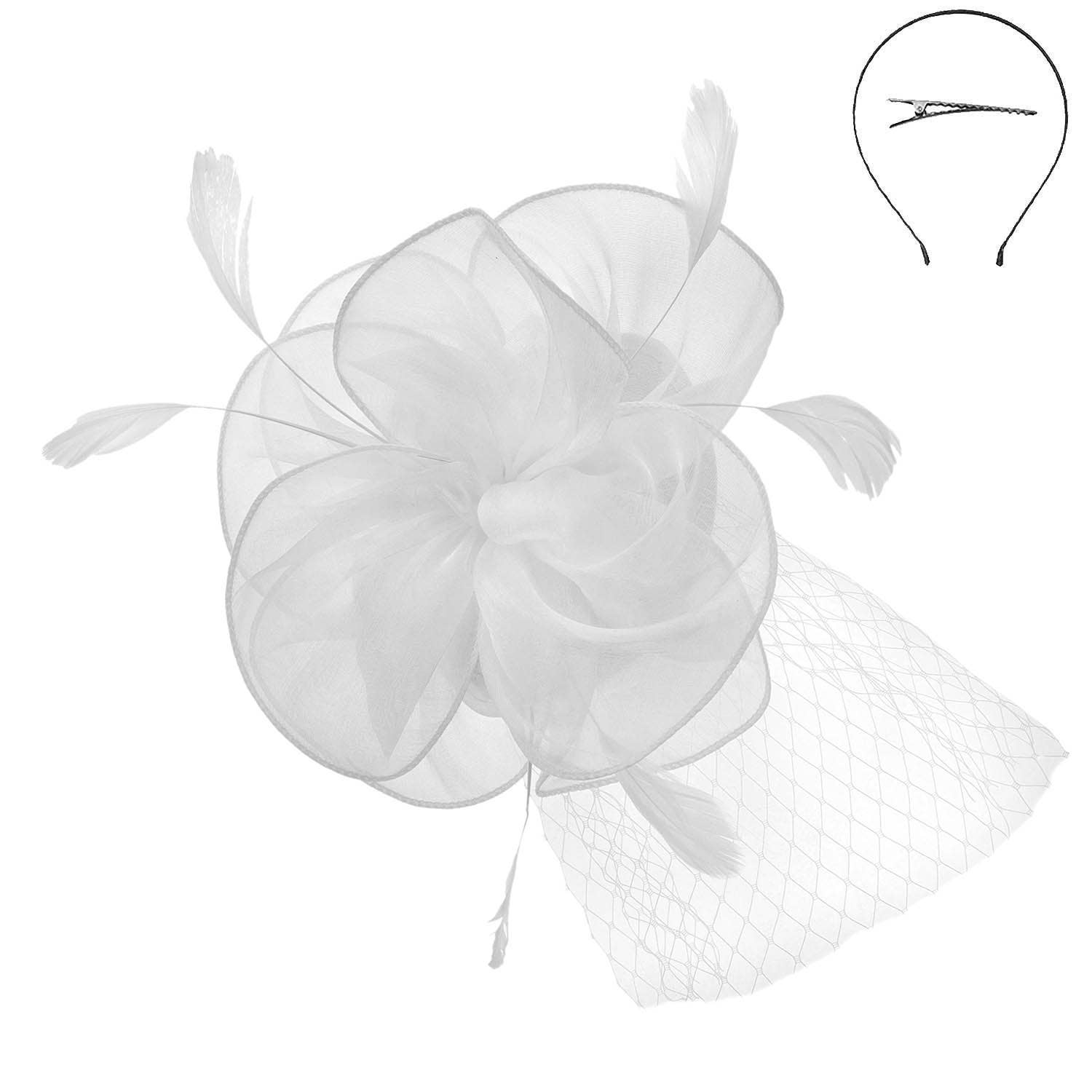 SP Sophia Collection - Wholesale Fascinator Hat - Women's - Baby Feathers & Flower w/ Netted Mesh Fascinator w/ Headband12