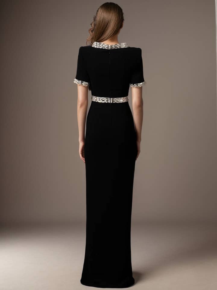 Black DR551Y Hand-Beaded Floral Embroidered Bustier Long Dress for wholesale on Faire1