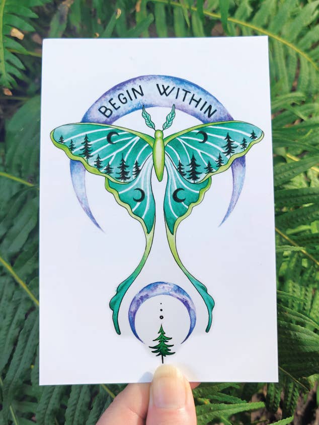 Begin Within - Mini Print - Luna Moth Witchy PNW Moon Forest for wholesale by Crafted from Scratch