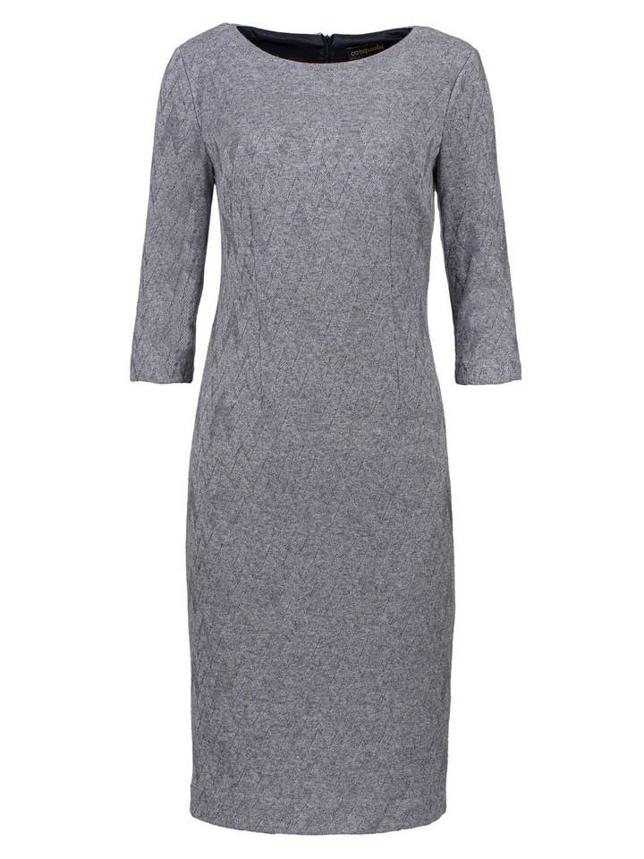 3/4 Sleeve Grey Jacquard Fitted Dress for wholesale by conquista