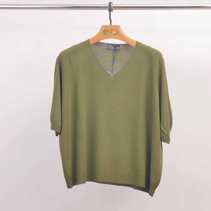 Cecile Wang – Pulôver - Mulher por atacado – Camisola leve decote em V mangas curtas malha fina YF523090