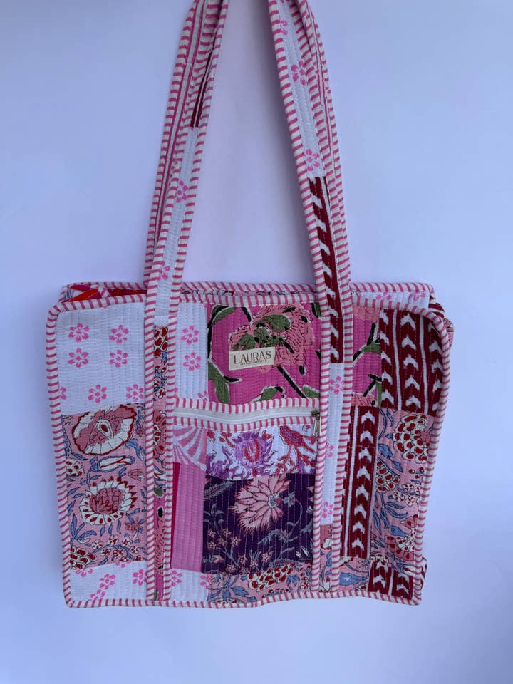 Rosé Mosaic Zippered Tote-100% COTTON QUILTED BAGS for wholesale by Laura’s Little Lovelies