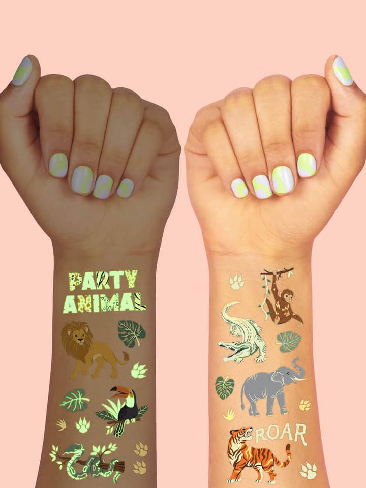 Tatouages Temporaires Animaux de la Jungle | Enfants, Brille dans le Noir pour la vente par xo, Fetti
