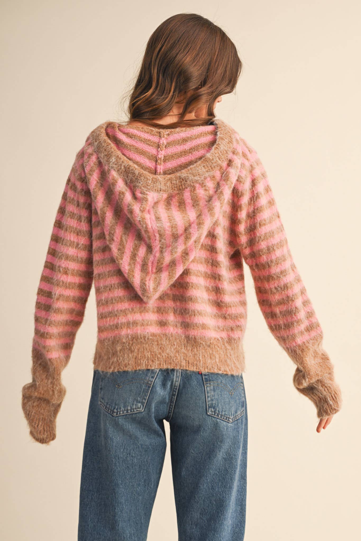 &MERCI - Wholesale Cardigan - Women's - STRIPED HOODIE SWEATER CARDIGAN MSW1106365