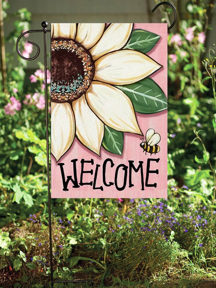 Welcome Big White Daisy Garden Flag for wholesale by Bad Bunny Designs