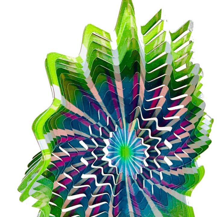 Wind Spinner in Gift Box - 3D Hanging Indoor Outdoor Yard Garden Decoration - Mandala - Vortex Splash - Green Purple Pink - 12 in- Unique Gift Idea For Men Women, Souvenir, Present for wholesale by Dundee Deco