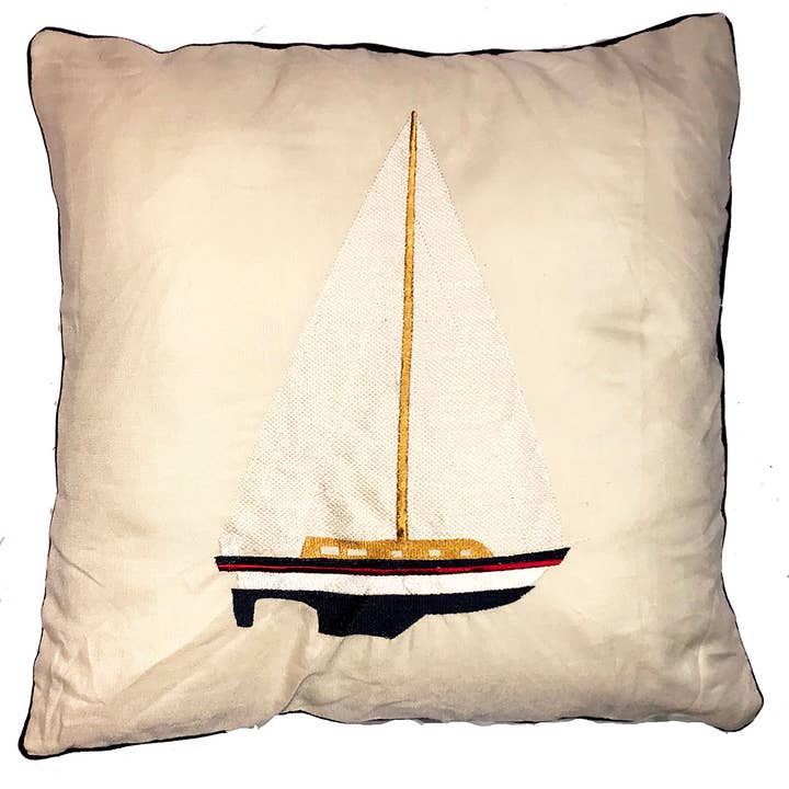 Almohada de Tejido de Lino Bordado con Veleros Mín. 2 para venta al por mayor de Taylor & Co. - The Taylor Collection