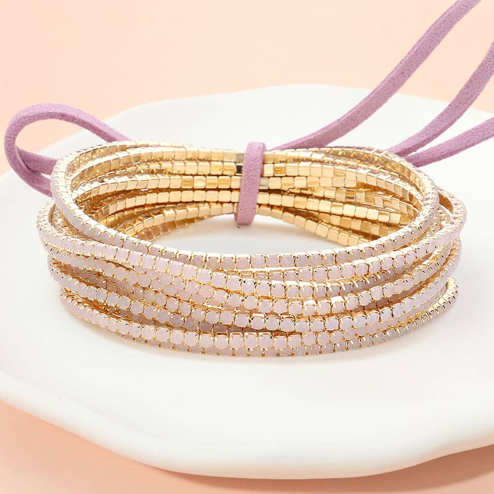 Sensibling Corp. - Wholesale Jewelry Set - 12PCS - Ribbon Pearl Rhinestone Layered Stretch Bracelets9