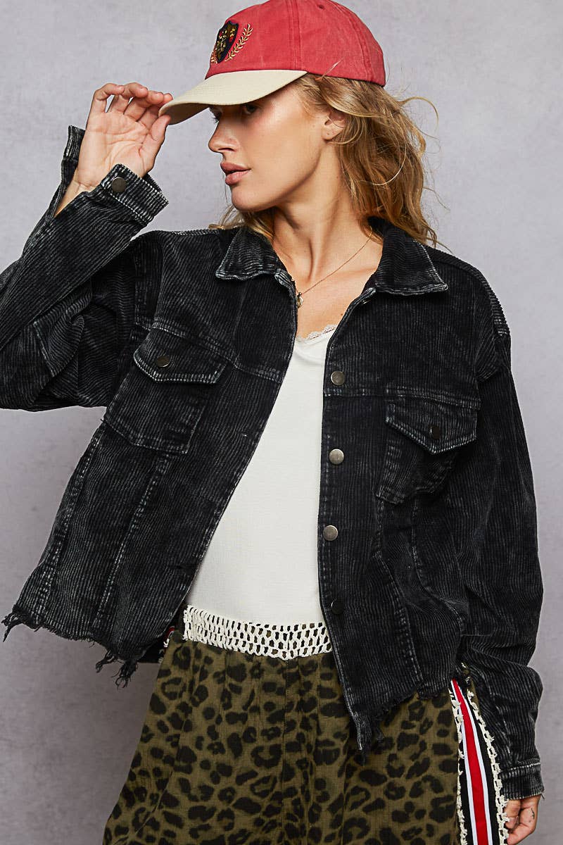 Pol Clothing - Wholesale Jacket - Women's - Pocket Front Button Down Corduroy Trucker Jacket SALE15