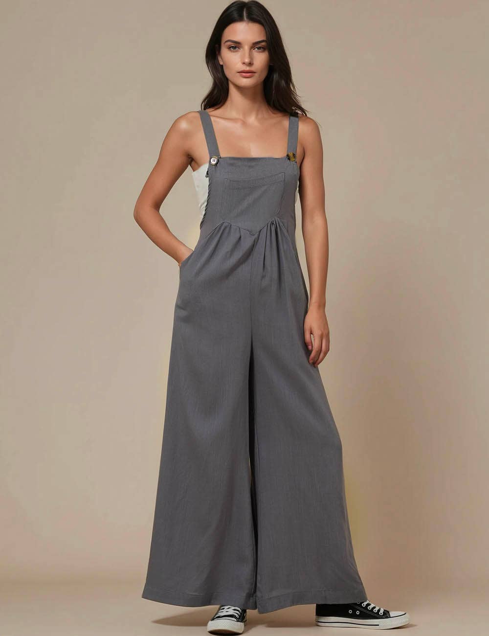 Sweetkama - Wholesale Overalls - Women's - Solid Color Botton Strape Overalls Daily Jumpsuit SKJ235724