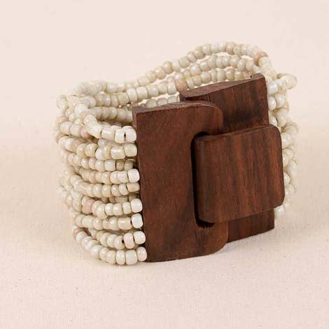 Pink House Imports - Wholesale Beaded Bracelet - Bali Glass Beads Bracelet with Wood Buckle1