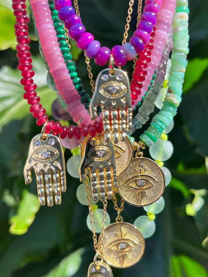 Passion Flower Hamsa Necklace for wholesale by Heather Kahn