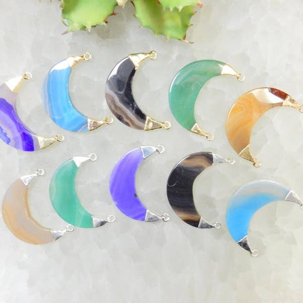 Jewelers Paradise - Wholesale Individual charm/pendant - Agate Slice Crescent Double Bail Pendant6