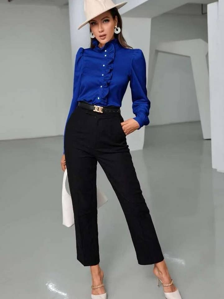 NINEXIS - Wholesale Blouse - Women's - CWTBLS2041_SOLID COLOR RUFFLED LONG SLEEVE BLOUSE12