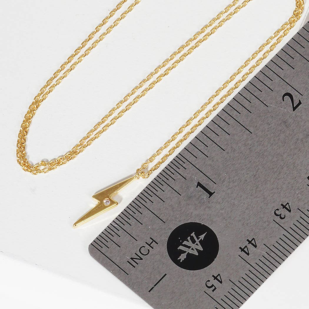 Fashion City - Wholesale Pendant/Charm Necklace - CZ Gold-Dipped Rhinestone Bolt Necklace1