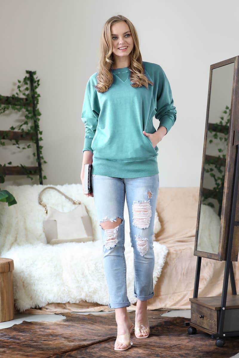 42POPS - Wholesale Sweatshirt - Women's - `.Washed French Terry Pullover With Side Pockets41