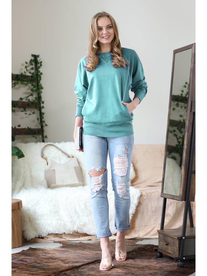 42POPS - Wholesale Sweatshirt - Women's - `.Washed French Terry Pullover With Side Pockets41