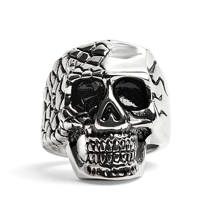 WJW - Wholesale Signet Ring - Detailed Cracking Skull Stainless Steel Ring1