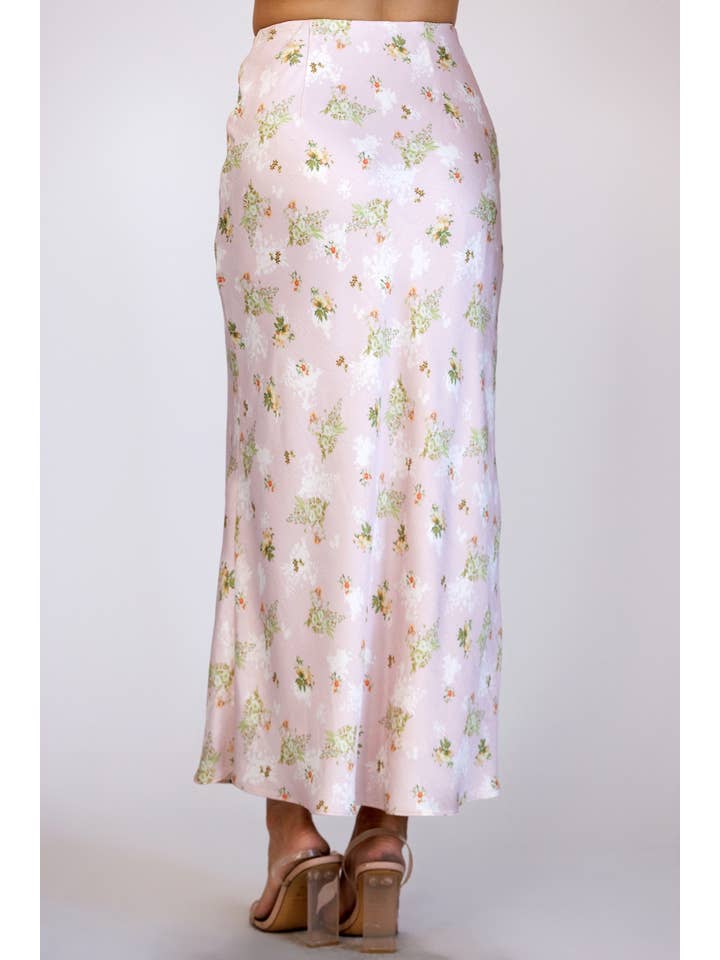 PINK MULTI FL JS5578-10 - FLORAL SATIN MIDI SKIRT for wholesale on Faire5