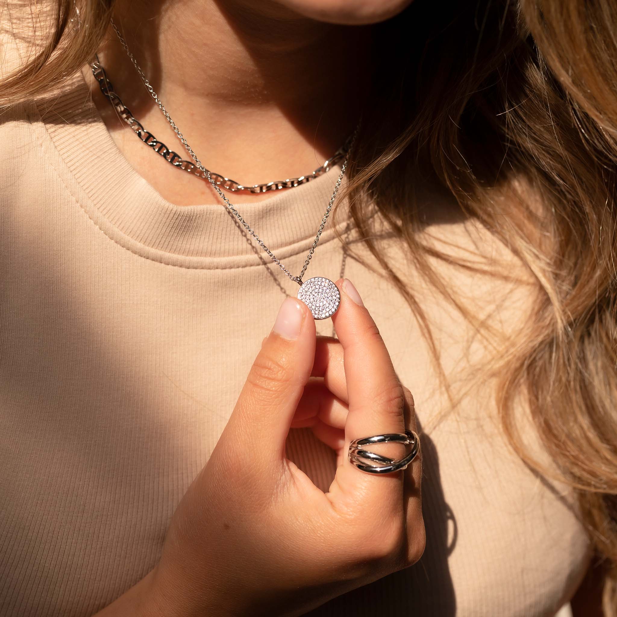 DUCETT - Vendita all'ingrosso Collane con medaglione - Ciondolo scintillante argento2