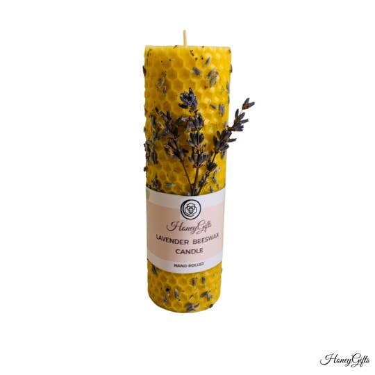 HoneyGifts - Wholesale Zuilkaars - Lavendel 100% zuivere bijenwas kaars2