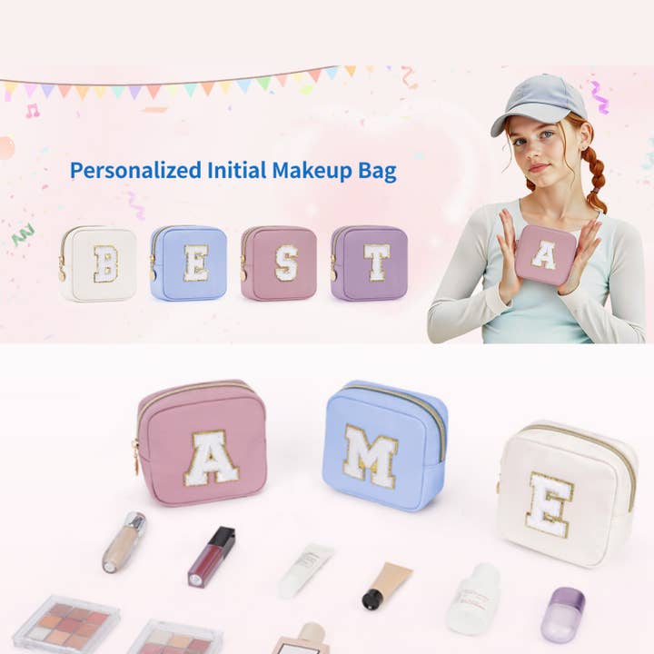 wandf – Großhandel Schmink-/Kosmetiktasche – Personalisierte Monogramm-Tasche Mini Initialen Schminktasche133