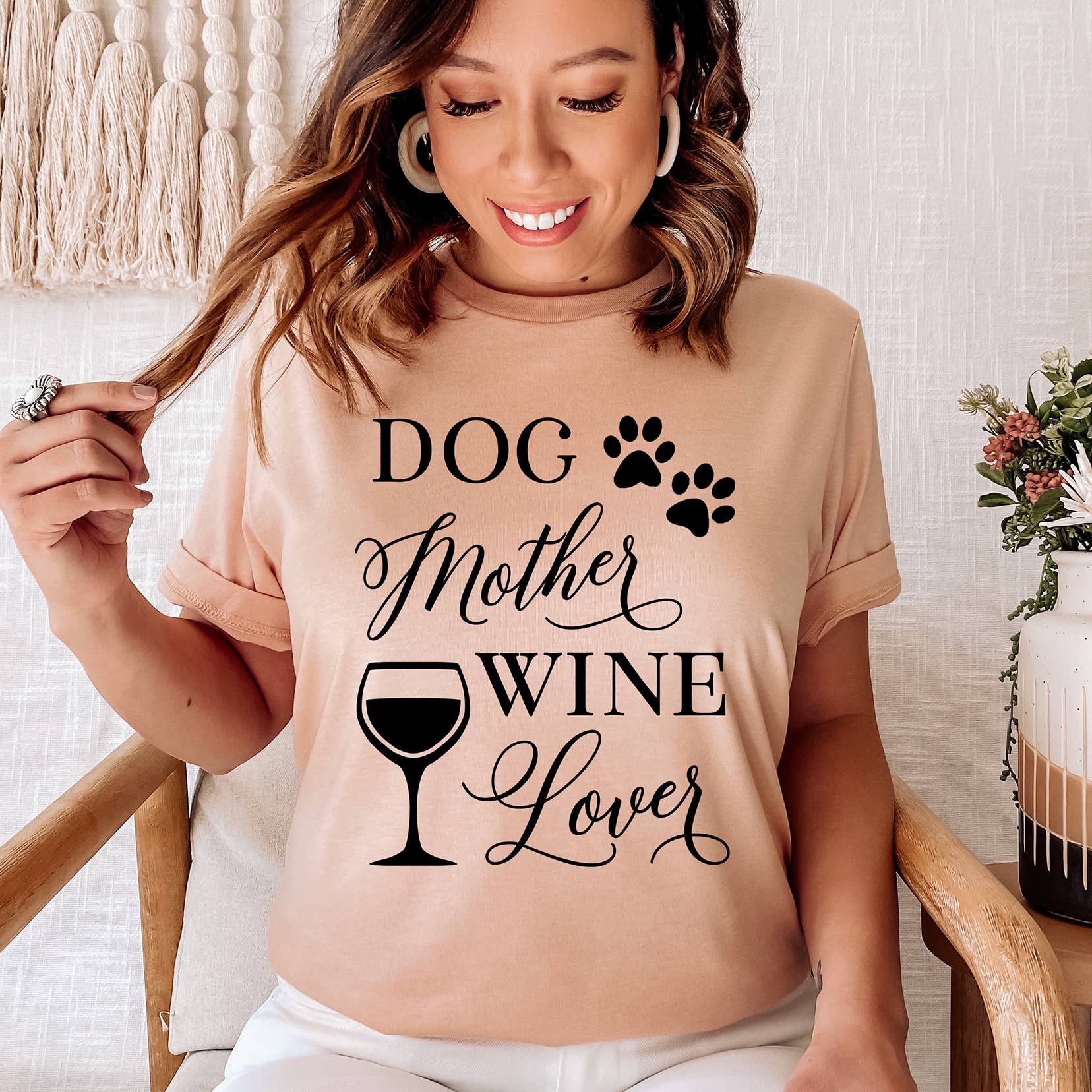 Zoe Creative Co - Wholesale Screen Printed T-Shirt - Women's - Dog Mother Wine Lover T-Shirt Pet Lover Dog Mom Tee Shirt7