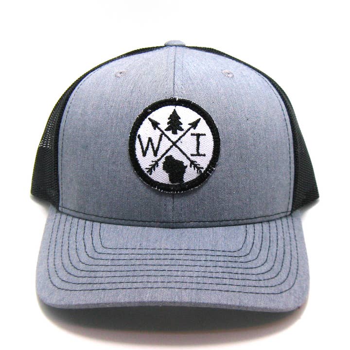 Custom Gray Trucker Hat with Arrow Patch - Choose Your State for wholesale by Gracie Designs