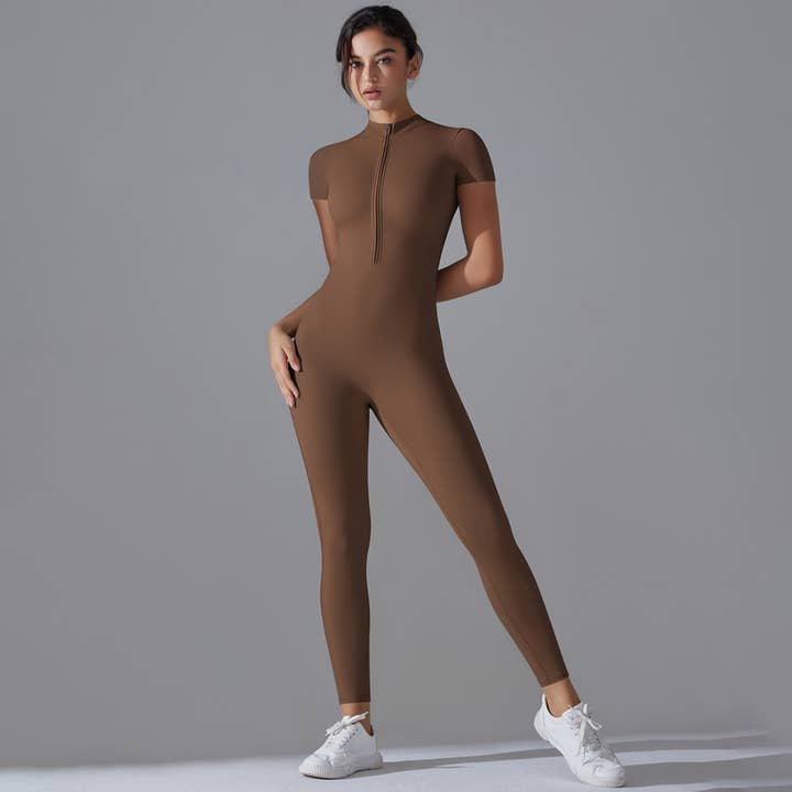 Sodalemon – wholesale Unitard – Dam – Damoverall för träning med korta ärmar och halvdragkedja, andningsbar