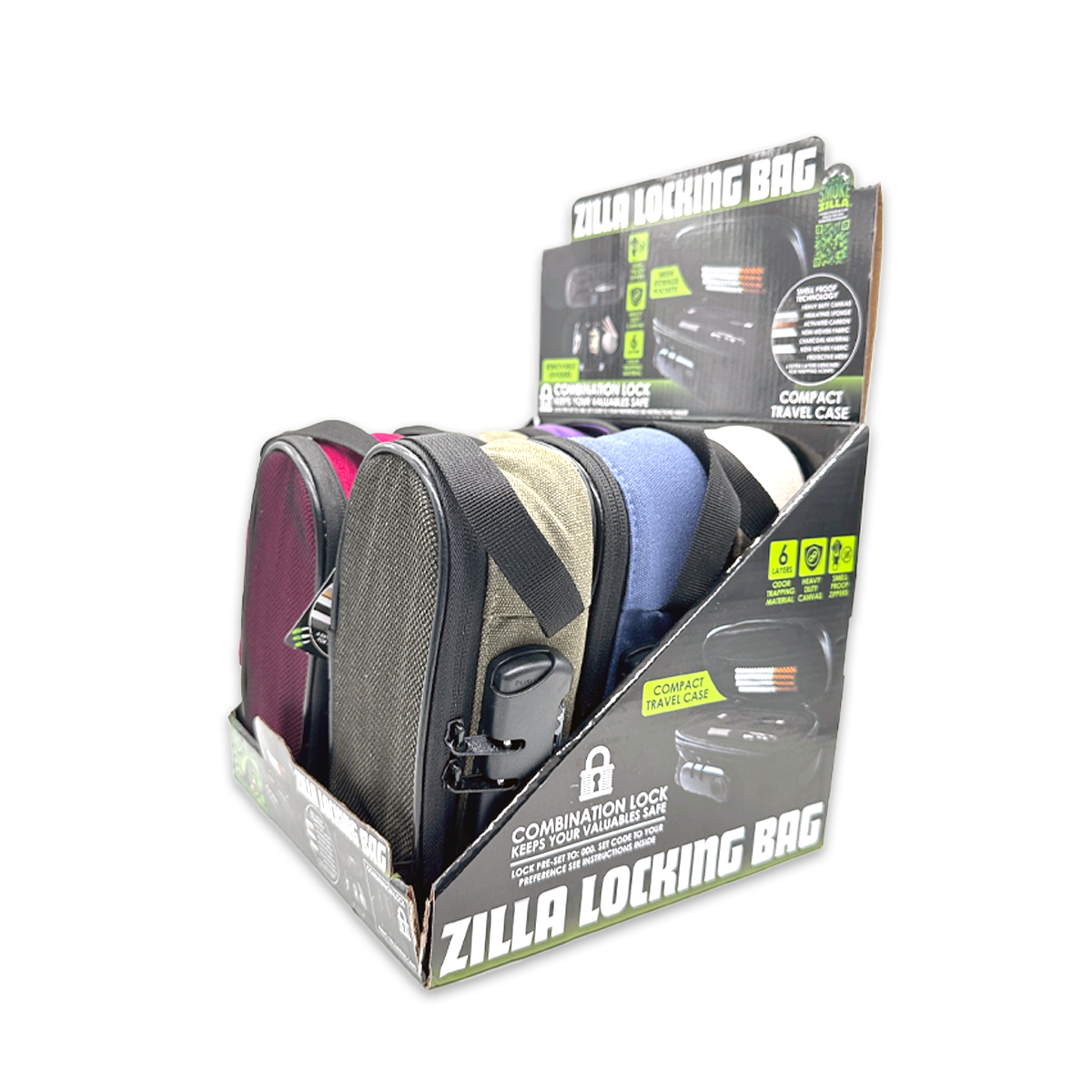 Novelty Brands - Wholesale Retailer Display - Home & Living - Smell Proof Canvas Locking Stash Bag Assortment- 6/Display0