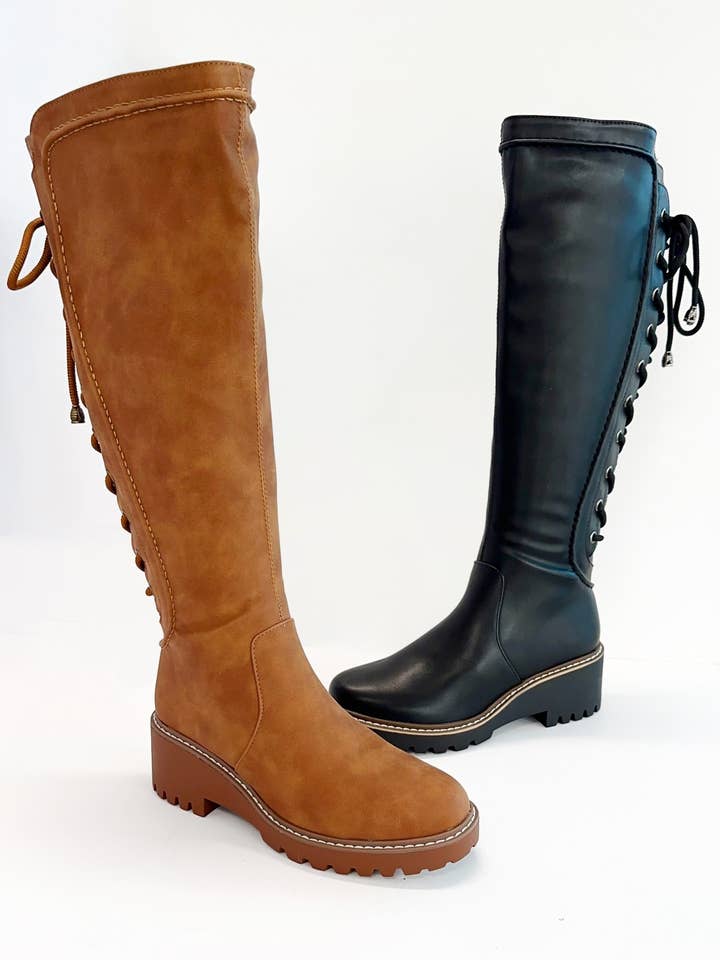 CCOCCI - Wholesale Boots - Women's - AGENDA-24 LACE-UP BACK DESIGN COMBAT TALL BOOTS