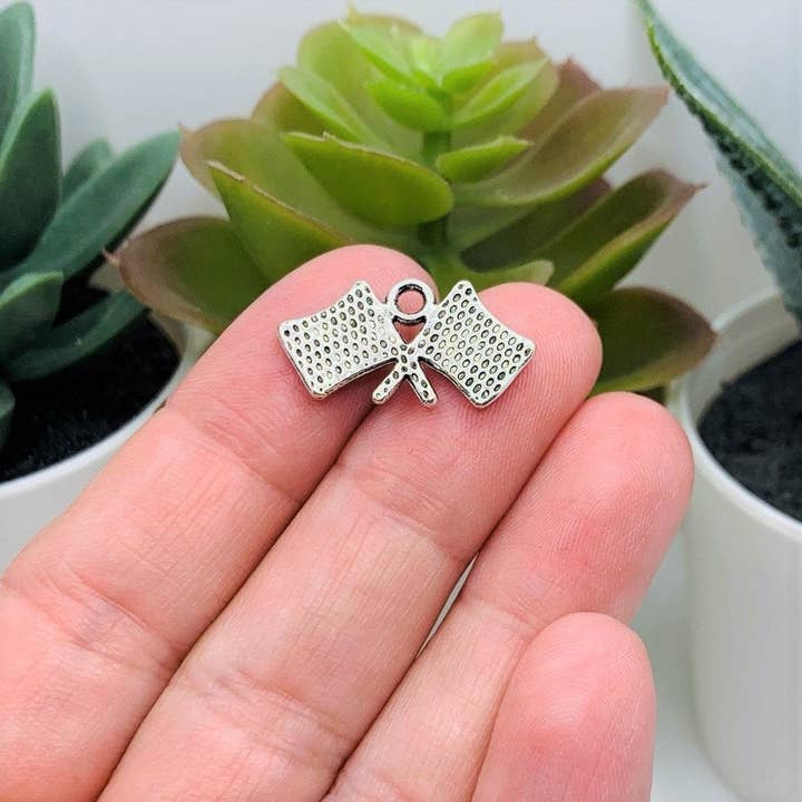 Guerrilla Charm - Wholesale Individual Charm/Pendant - Silver Checkered Flag Racing Charms, 12x22mm2