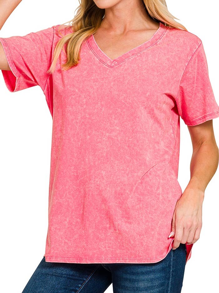 Washed Short Sleeve V-neck Top for wholesale by Vanilla Monkey