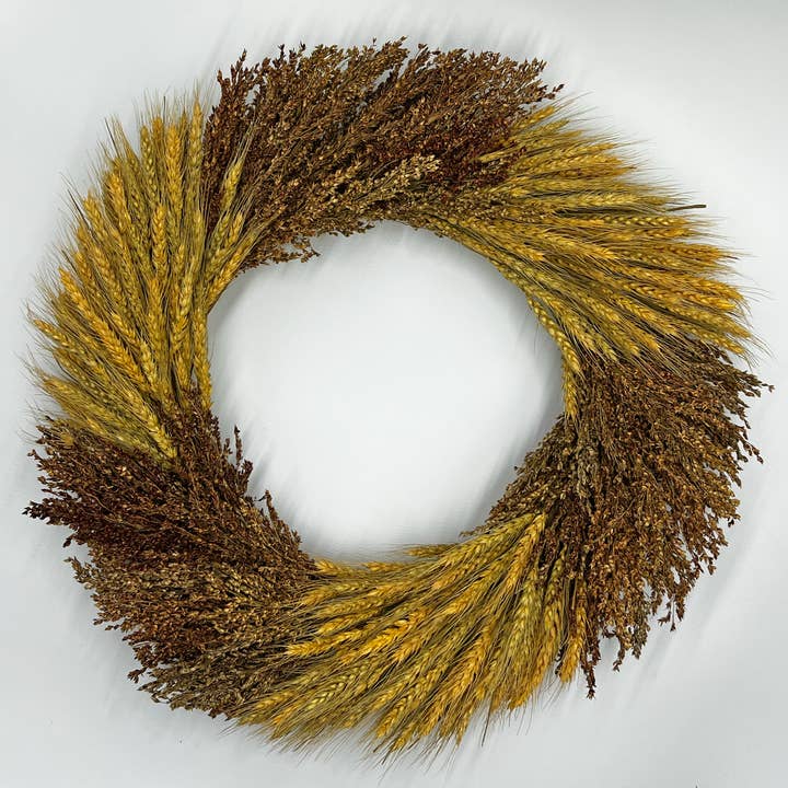 2626 Designs - Wholesale Wreath - Fall Wreath made from Real Dried Preserved Wheat and Sorghum