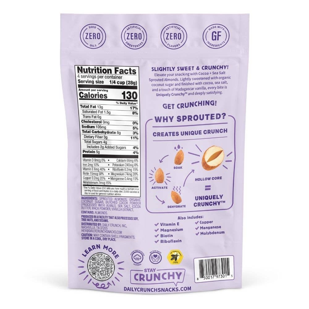 Daily Crunch - Vente Noix - Amandes germées au cacao et au sel de mer, sachet de 113g pour le garde-manger2
