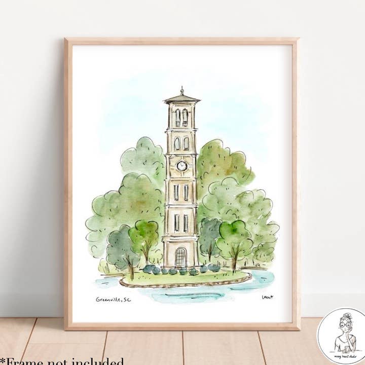 Greenville, Caroline du Sud - Campus Tower. Tirage d'art pour la vente par Messy Heart Studio