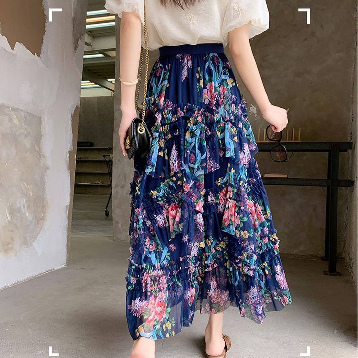ACCITY - Wholesale Skirt - Women's - COLORFUL FLORAL MESH PRINT PLEATED TULLE SKIRT_CWBLS039913