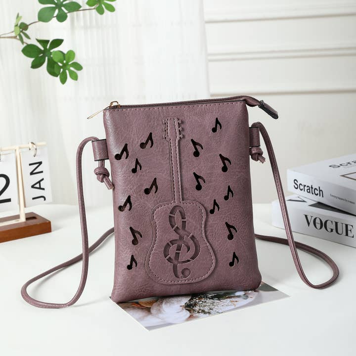 Purple - Guitar Lacer cut crossbody cellphone bag for wholesale by Shine Mark Accessories