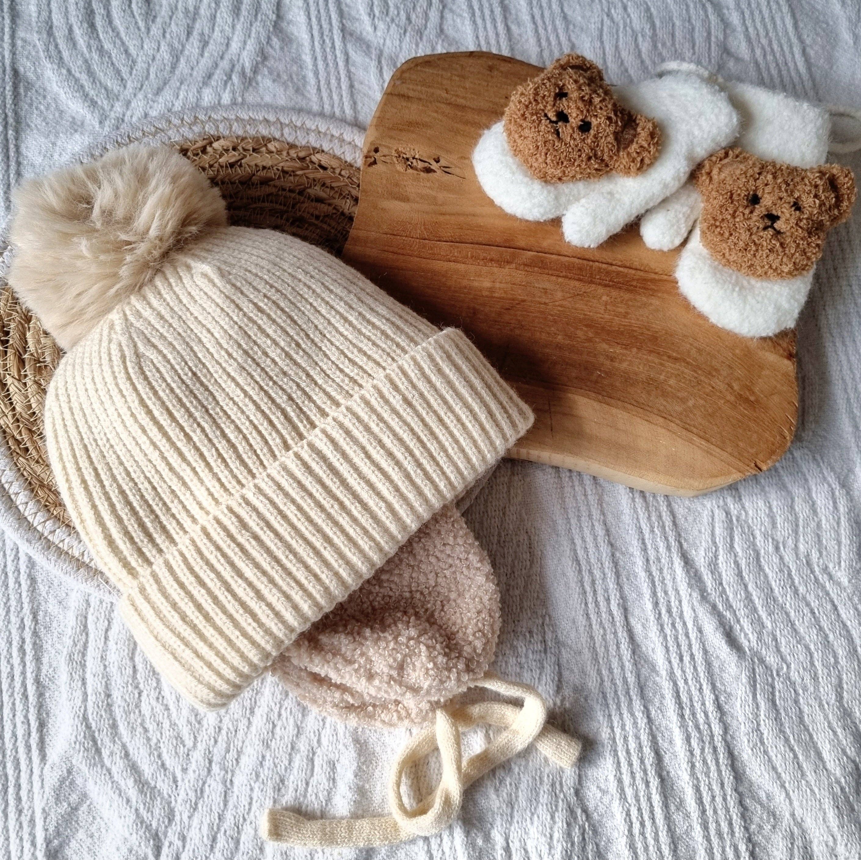 Rammelaartje - Wholesale Newborn/Knit Hat - Baby - Winter Bestseller Winter hat for babies with earmuffs and pompom - Beige1