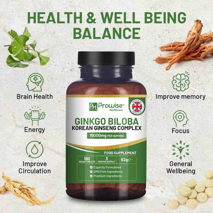 Prowise Healthcare - Wholesale Oral Supplement/Vitamin - Ginkgo Biloba and Korean Ginseng Tablets 16000mg 180 Vegan 3