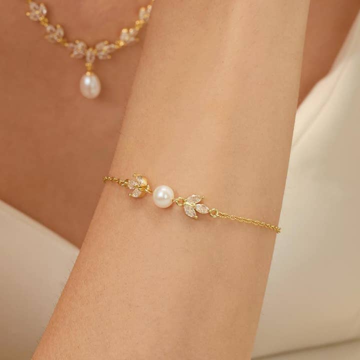 Drrtymagic - Wholesale Charm/Dangle Bracelet - Freshwater Pearl Necklace With CZ Diamond Pearl Jewelry Set7