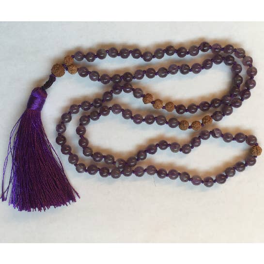 Amethyst & Rudrakshya Mala with Silk Tassel - 6mm for wholesale by Now N Zen