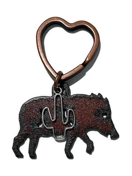 Rustic JAVELINA keychain with cactus charm for wholesale by The Rustic Barn