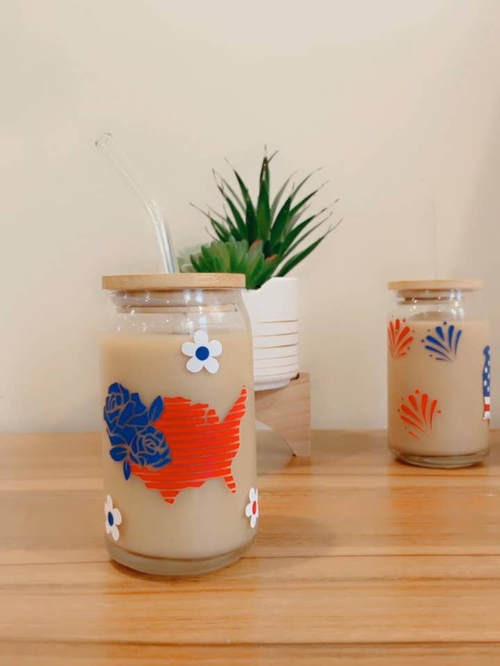 Map flowers can glass ,4th of July for wholesale by Pink pretty designs