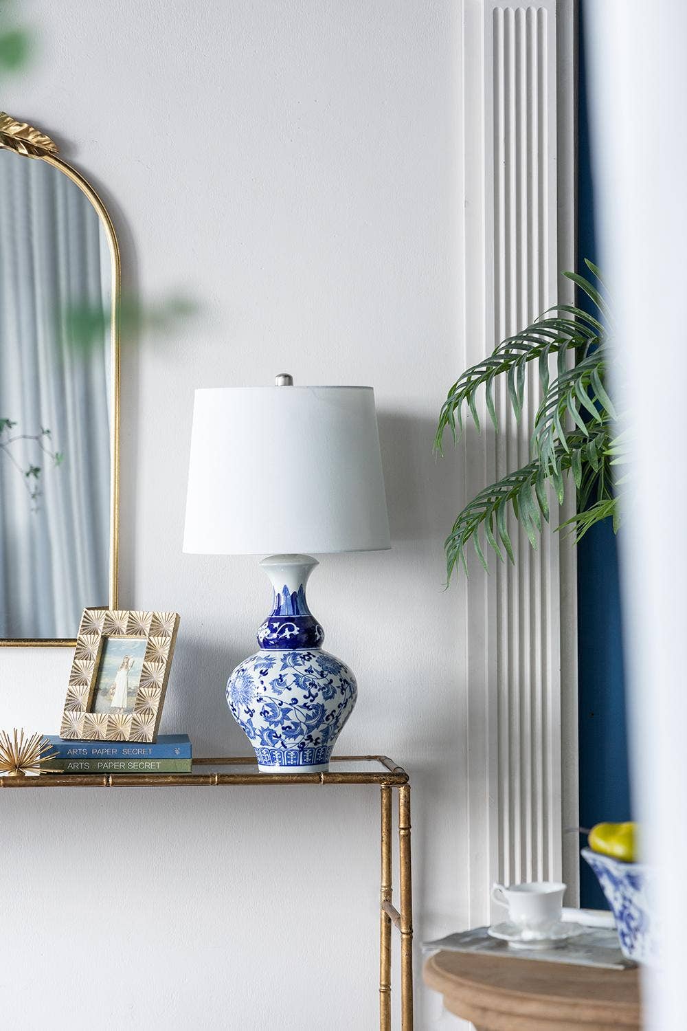 A&B Home Group Inc. - Wholesale Accent/Desk Lamp - D14x27.5" Blue and White Round Ceramic Vase Lamp0