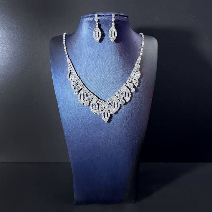 Filigree Rhinestone Necklace & Earring Set for wholesale by NY Jewelry House