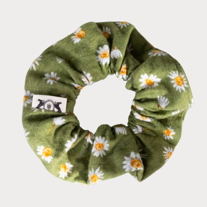 Regular Green Daisy Scrunchie for wholesale by Black Bunny skincare