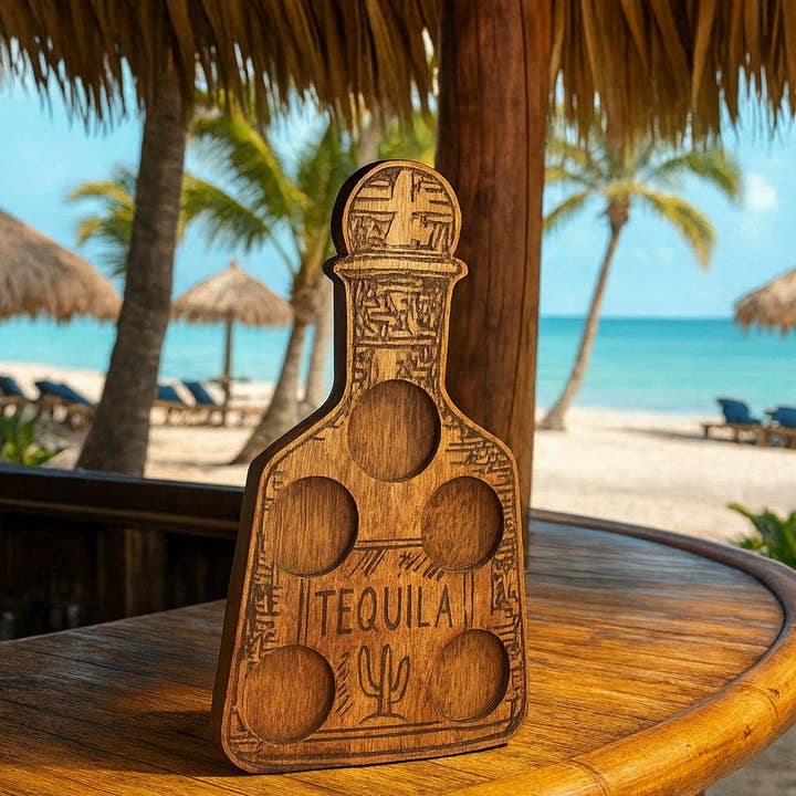 Vassoio per Bicchierini da Tequila con Design a Forma di Bottiglia di Tequila per la vendita all'ingrosso da parte di Wooden Nose Gift Shop