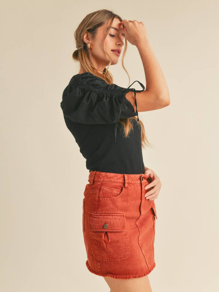 &MERCI - Wholesale Knit Top - Women's - RUCHED SLEEVE MIXED MEDIA TOP MSW246421