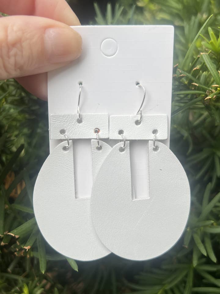 White Geometric Statement Leather Earrings for wholesale by Baubles by B